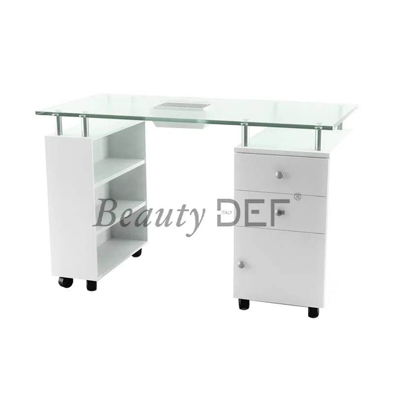 Tavolo manicure in vetro con cassetto singolo 1.1m-013