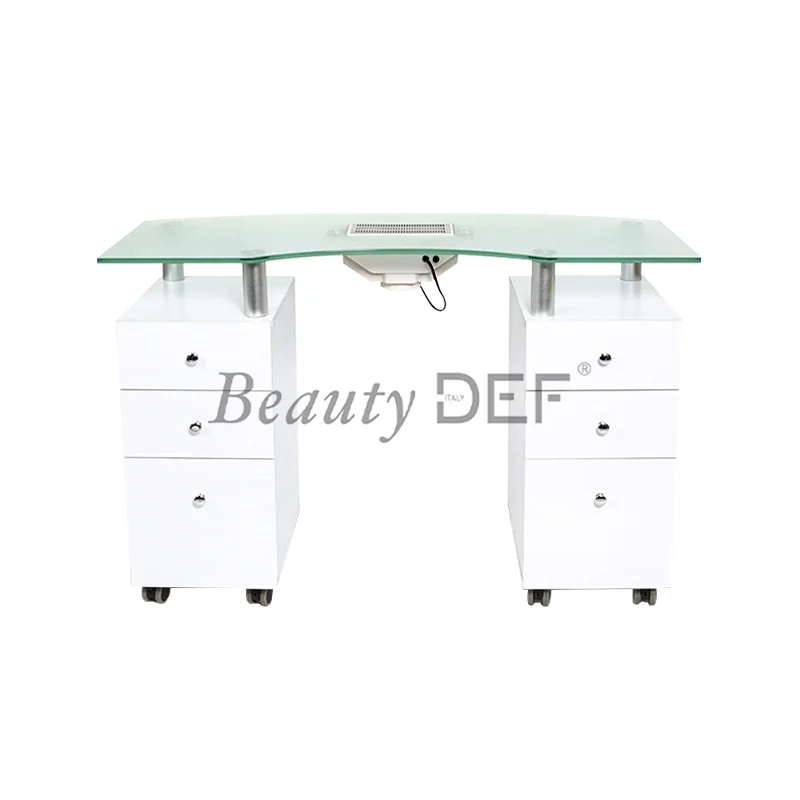 Tavolo manicure in vetro con doppi cassetti 1.2m-005